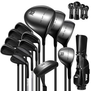 PGM 19 Piece Men's Complete Golf Club Sets - Ultra-Thin Face Titanium Driver (0.85+ COR), High COR Fairway Woods, Forged Irons, Precision CNC Milled Putter, with Stand Bag - Right Handed