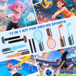 Switch 2 Sports Accessories 13 in 1 Bundle for Nintendo Switch 2, Family Sports Party Pack Accessories Kit with Golf Clubs, Tennis Rackets, Chambara Swords, Soccer Leg Straps, Wrist Band