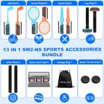Switch 2 Sports Accessories 13 in 1 Bundle for Nintendo Switch 2, Family Sports Party Pack Accessories Kit with Golf Clubs, Tennis Rackets, Chambara Swords, Soccer Leg Straps, Wrist Band