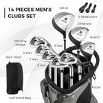 ULTIMATE Men's Golf Club Set, Complete Golf Club Package Set w/ #1 Driver,#3 Fairway Wood w/Headcover,#4 Hybrid,#6/#7/#8/#9 Irons, Pitching Wedge, Putter (Gray w/Bag)