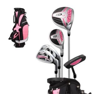 Precise XD-J Kids Golf Clubs Set – Boys’ & Girls’ Junior Golf Set with Lightweight Graphite Shafts, Hybrid, Putter & Stand Bag - Pink Ages 9-12 – Right-Handed