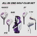 Precise M5 Women's Golf Club Set – Titanium Driver, Stainless Steel Fairway & Hybrid, 5-PW Irons, Putter, Stand Bag & Headcovers – Lightweight Graphite Shafts for Women – Right-Handed, Purple
