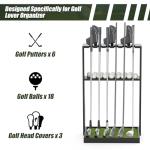 GUULIBERA Golf Putter Stand, Premium Wooden Golf Club Rack for 6 Clubs, 18 Balls & 3 Putter Covers Storage, Golf Putter Stand, Floor Display Rack for Indoor Home Office Club Simulator