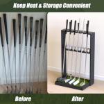 GUULIBERA Golf Putter Stand, Premium Wooden Golf Club Rack for 6 Clubs, 18 Balls & 3 Putter Covers Storage, Golf Putter Stand, Floor Display Rack for Indoor Home Office Club Simulator