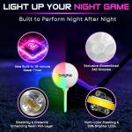 KINGTOP RainbowFlash Glow in The Dark Golf Balls - Multicolor Flashing LED Golf Ball Light up Backyard Putting Green, 10-Minute Reset Timer - with Glow Tees and Organizer Bag for Night Golfing