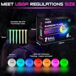 KINGTOP RainbowFlash Glow in The Dark Golf Balls - Multicolor Flashing LED Golf Ball Light up Backyard Putting Green, 10-Minute Reset Timer - with Glow Tees and Organizer Bag for Night Golfing