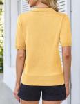 Kate Kasin Women Summer Knitted Polo Tee Shirt Casual Short Sleeve Ribbed Hem Sweater Tops Golf Sweater Tops Yellow L