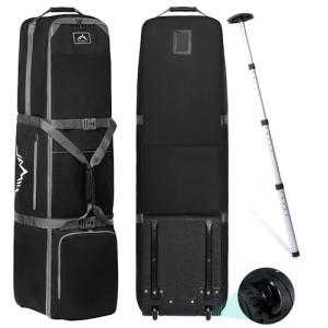 GoHimal Golf Travel Bag with Adjustable Support Rod, 900D Heavy Duty Oxford Fabric Golf Travel Case for Airlines with Wheels