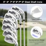 LOHOM Men's Golf Club Set, 11-Piece Right Handed Clubs with 460cc Driver, Fairway Wood, Hybrid & Steel Irons 5-9, P, S, Steel/Graphite Shafts, Charcoal