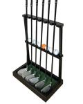 GACCO BILLIARDS Golf Club Holder Stand, Wooden Golf Putter Stand Floor Display Rack, Golf Club Organizer Hold up to 6 Clubs and Ball Storage, Putter Rack for Indoor Club Simulator or Office (Black)