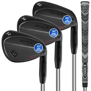Gowolf Golf Wedges 52, 56, 60 Sets Right Hand, Forged Full Face Golf Wedge Set for Men, Premium Golf Gap Wedge Sand Wedge Lob Wedge Golf Club, Great Golf Gifts - CNC Milled Face for More Spin (Black)