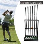 GACCO BILLIARDS Golf Club Holder Stand, Wooden Golf Putter Stand Floor Display Rack, Golf Club Organizer Hold up to 6 Clubs and Ball Storage, Putter Rack for Indoor Club Simulator or Office (Black)