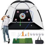 MoKo Golf Net with Practice Mat, 10 x 7 ft Golf Hitting Net for Outdoor Indoor Backyard Driving Chipping Swing Training, All-in-One Multi-Target Practice Nets, Gifts for Men Dad Him and Golfer