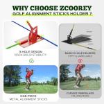 Zcoorey Golf Alignment Stick Holder - Metal Golf Alignment Sticks, Three-Hole Holder, Golf Swing Trainer with Training Manual, Golf Training Aid for Swing Plane & Swing Path