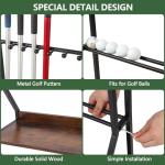Xnwouco Golf Putter Stand for 9 Clubs & 9 Balls, Solid Wood & Iron Golf Club Rack, Golf Club Organizer Floor Stand, Golf Club Holder | Rustic Modern Design for Home, Office, Golf Course Accessories