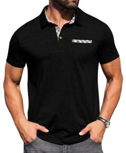 Sailwind Men's Polo Shirts Lightweight Short Sleeve Casual Cotton T-Shirt Summer Button Golf Tee with Pocket Black