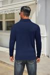 COOFANDY Mens Long Sleeve Polo Shirts Classic Casual Button Polo Tee Lightweight Collared Golf Shirt Navy Blue