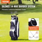 VEVOR Golf Cart Bag with 14 Way Organizer Divider Top, Premium Cart Bag with Stand, Durable Golf Bags with Handles & Dust Cover & Detachable Dual Strap for Men & Women (Black+White, 7 Pockets)