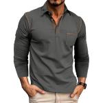 Men's Casual Polo Shirts Classic Long Sleeve Basic Button T-Shirt Lightweight Cotton Golf Tops with Pocket Dark-Grey