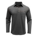 Men's Casual Polo Shirts Classic Long Sleeve Basic Button T-Shirt Lightweight Cotton Golf Tops with Pocket Dark-Grey