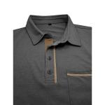 Men's Casual Polo Shirts Classic Long Sleeve Basic Button T-Shirt Lightweight Cotton Golf Tops with Pocket Dark-Grey