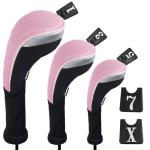 Andux 3pcs/Set Golf 460cc Driver Wood Club Head Covers Long Neck with No. Tags Pink