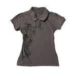 Skull Print Graphic Polo Golf Shirts for Women Lace Trim Short Sleeve Gothic Punk Tshirts Emo Tees Grunge Crop Top (Grey,Large)