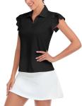 Womens Golf Apparel Short Sleeve Golf Tops Black Polo Shirts