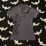 Skull Print Graphic Polo Golf Shirts for Women Lace Trim Short Sleeve Gothic Punk Tshirts Emo Tees Grunge Crop Top (Grey,Large)