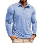 Mens Fashion Polo Shirts Classic Long Sleeve Basic Button Tees Stylish Tops Golf Shirts with Pocket Blue Plues Size