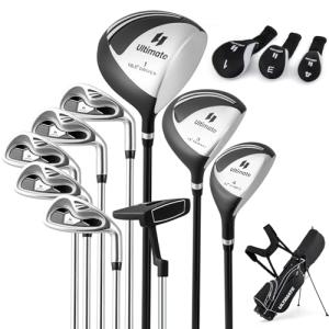 Tangkula 10 Pieces Men's Complete Golf Clubs Set Left Hand, Golf Club Package Set with 460CC Driver, Fairway Wood & Hybrid, Irons, Putter, Portable Regular Golf Club Set (Blue)
