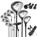 Tangkula 10 Pieces Men's Complete Golf Clubs Set Left Hand, Golf Club Package Set with 460CC Driver, Fairway Wood & Hybrid, Irons, Putter, Portable Regular Golf Club Set (Blue)