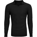 Gnvviwl Men's Muscle V Neck Polo Shirts Slim Fit Long Sleeve Cotton Golf T-Shirts Ribbed Knit Soft Tees Z-Black