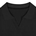 Gnvviwl Men's Muscle V Neck Polo Shirts Slim Fit Long Sleeve Cotton Golf T-Shirts Ribbed Knit Soft Tees Z-Black