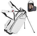 Lightweight Golf Stand Bag with 14 Way Full-Length Dividers, 7 Zippered Pockets and Rain Cover, with Handles and Dual Strap (White, 14 Way)