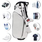 Lightweight Golf Stand Bag with 14 Way Full-Length Dividers, 7 Zippered Pockets and Rain Cover, with Handles and Dual Strap (White, 14 Way)