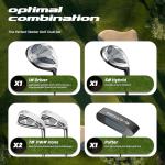 1GoTo-G 7 Pieces Golf Clubs Set for Men - Complete Mens Golf Clubs Full Set Left Handed Includes Stand Bag with Rain Hood, 1# Driver, 5# Hybrid, 7# PW# Irons and Putter