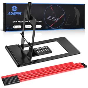 Golf Alignment Sticks Holder, Angle Adjustable Golf Training Aid, Weighted Golf Swing Trainer with Metal Sticks Practice Teaching Aid for Aiming, Putting, Swing