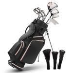 BODIOO Golf Clubs Set for Women 8 pcs, Ladies Complete Golf Club Set with Steel Shafts, Driver Fairway Wood Hybrid Irons Putter, Lightweight Deluxe Stand Bag & 3 Bonus Headcovers, Pink