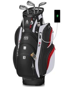 Vancropak Golf Cart Bag, Cool Mens Golf Gifts with 15 Way Divider Top, USB Charging Port, Waterproof Protective Rain Cover, Shoe Compartment, Cooler Pocket, Tracker Slot, Umbrella Holder, Golfer Gifts