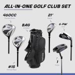 Aspire XD1 Complete Mens Golf Club Set, Includes Titanium Driver, S.S. Fairway, S.S. Hybrid, S.S. 6-PW Irons, Putter, Bag, 3 H/C's, Right & Left Handed Golf Clubs for Men, Blue