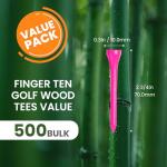 FINGER TEN Bamboo Golf Tees Wood 2 3/4 3 1/4 Inch Wooden Tee Color Bulk 250/500/1000/2000 Count for Men Women Kids (Bright Pink, 500 Count(2 3/4 Inch))