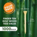 FINGER TEN Bamboo Golf Tees Wood 2 3/4 3 1/4 Inch Wooden Tee Color Bulk 250/500/1000/2000 Count for Men Women Kids (Natural, 1000 Count(3 1/4 Inch))