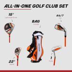 Precise Distinctive Right Handed Junior Golf Club Set for Age 3 to 5 (Height 3' to 3'8") Set Includes: Driver (15"), Hybrid Wood (22*), 7 Iron, Putter, Bonus Stand Bag & 2 Headcovers