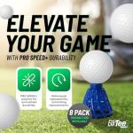 BirTee Golf Tees - PRO Speed Plus with Flexibility & Durability - 8 Pack. Indoor Golf Tees/Golf Simulator Tees/Winter Plastic Golf Tees (White)
