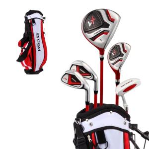 Excellent Right Handed Junior Golf Club Set for Age 6 to 8 (Height 3'8" to 4'4") Set Includes: Driver (15"), Hybrid Wood (22), 2 Irons, Putter, Bonus Stand Bag & 2 Headcovers