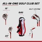 Excellent Right Handed Junior Golf Club Set for Age 6 to 8 (Height 3'8" to 4'4") Set Includes: Driver (15"), Hybrid Wood (22), 2 Irons, Putter, Bonus Stand Bag & 2 Headcovers