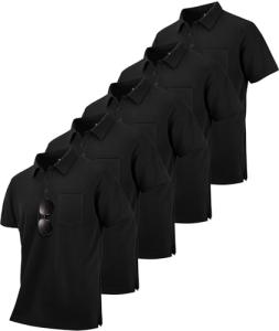 SCODI 5 Pack Mens Pocket Polo Shirts Short Sleeve Multipack Golf Shirt for Men Moisture Wicking Casual Athletic Work T-Shirts Black M