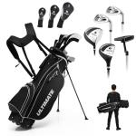 ULTIMATE Men's Golf Club Set, Complete Golf Club Package Set w/ #1 Driver,#3 Fairway Wood w/Headcover,#4 Hybrid,#6/#7/#8/#9 Irons, Pitching Wedge, Putter (Dark w/Bag)