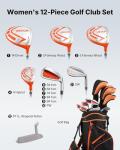 VEVOR Golf Club Set, 12 Pieces Women's Golf Club Complete Set Right Handed with 460CC #1 Driver, #3 & 5 Fairway Wood, #4 Hybrid, #5/#6/#7/#8/#9/#PW/#SW Irons, L-Shaped Putter, Golf Stand Bag, Orange